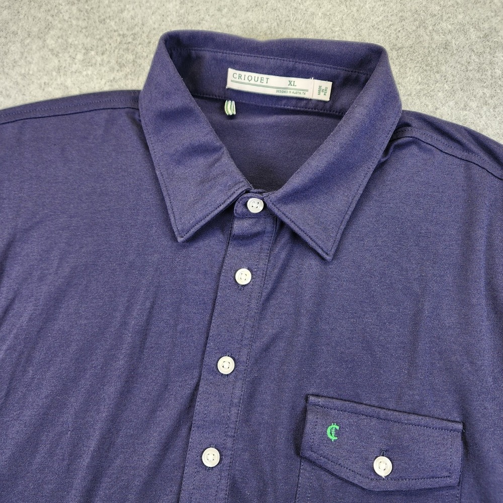 Criquet Polo Shirt Mens XL Short Sleeve Solid Blue Chest Pocket